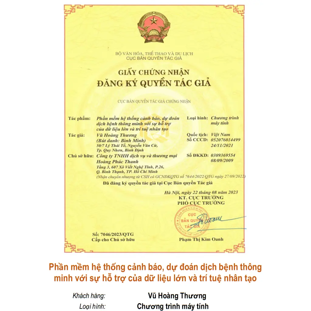 Phần mềm hệ thống cảnh báo, dự đoán dịch bệnh thông minh với sự hỗ trợ của dữ liệu lớn và trí tuệ nhân tạo