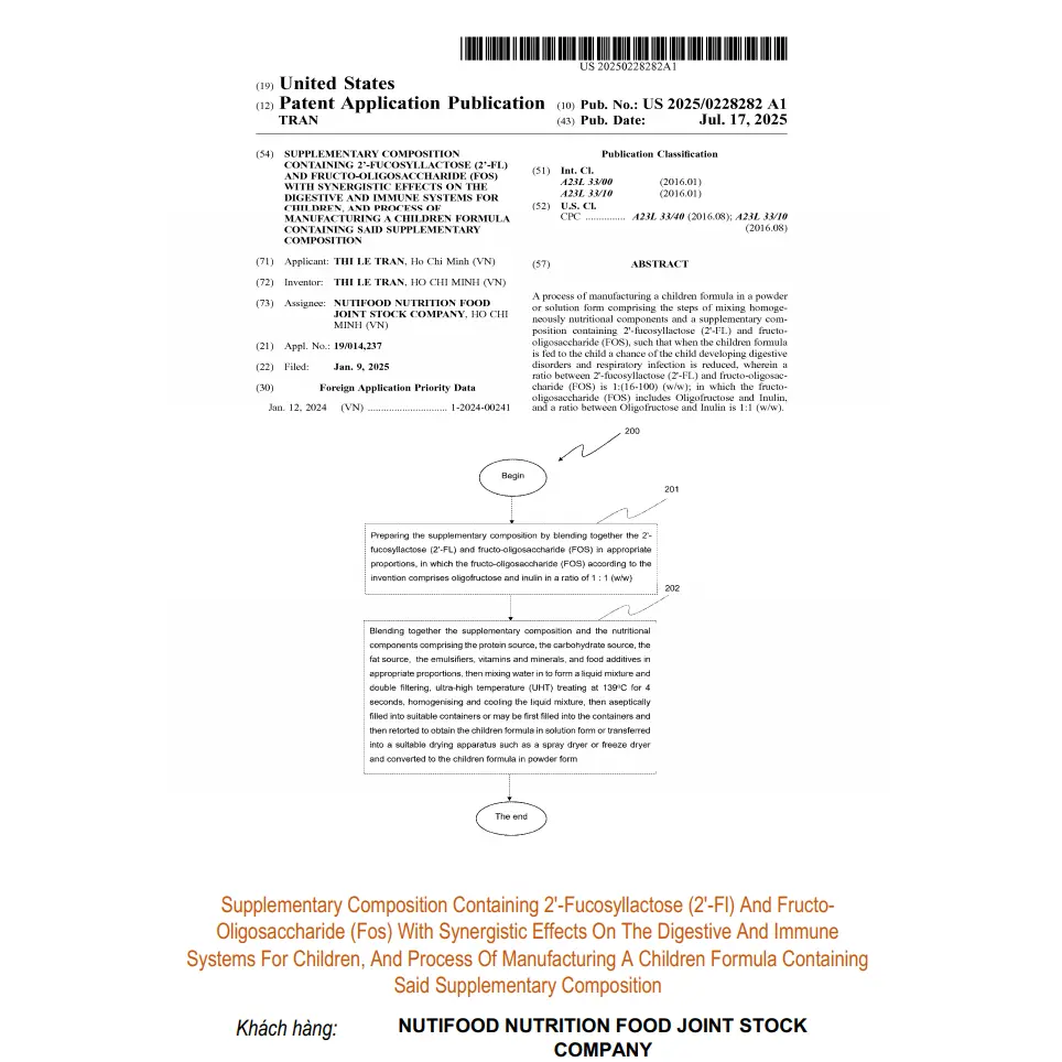 Supplementary composition containing 2′-fucosyllactose (2′-fl) and fructo-oligosaccharide (FOS) with synergistic effects on the digestive and immune systems for children, and process of manufacturing a children....