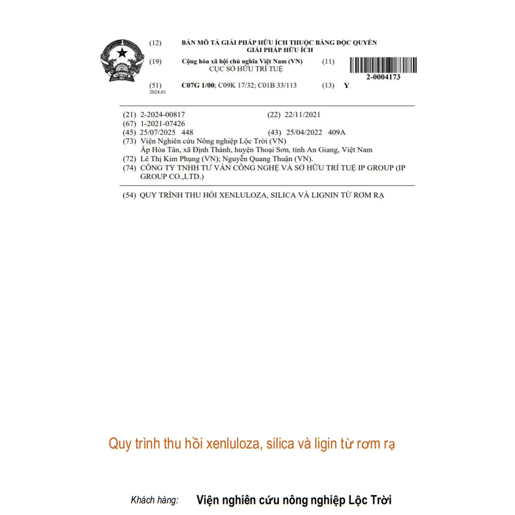 Quy trình thu hồi xenluloza, silica và ligin từ rơm rạ