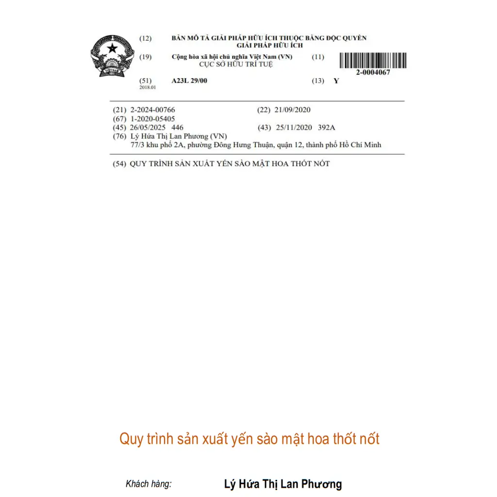 Quy trình sản xuất yến sào mật hoa thốt nốt