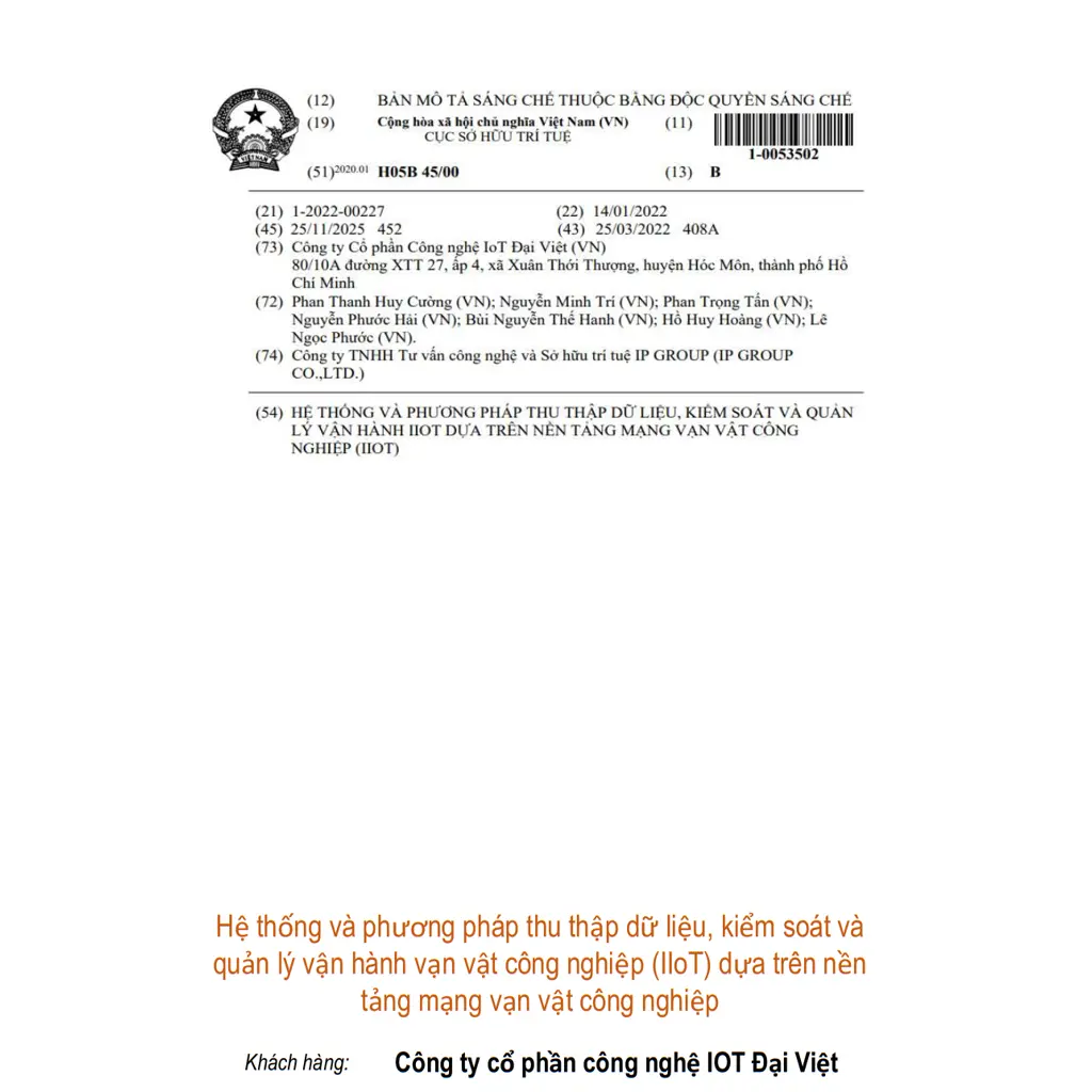 Hệ thống và phương pháp thu thập dữ liệu, kiểm soát và quản lý vận hành vạn vật công nghiệp (IIoT) dựa trên nền tảng mạng vạn vật công nghiệp