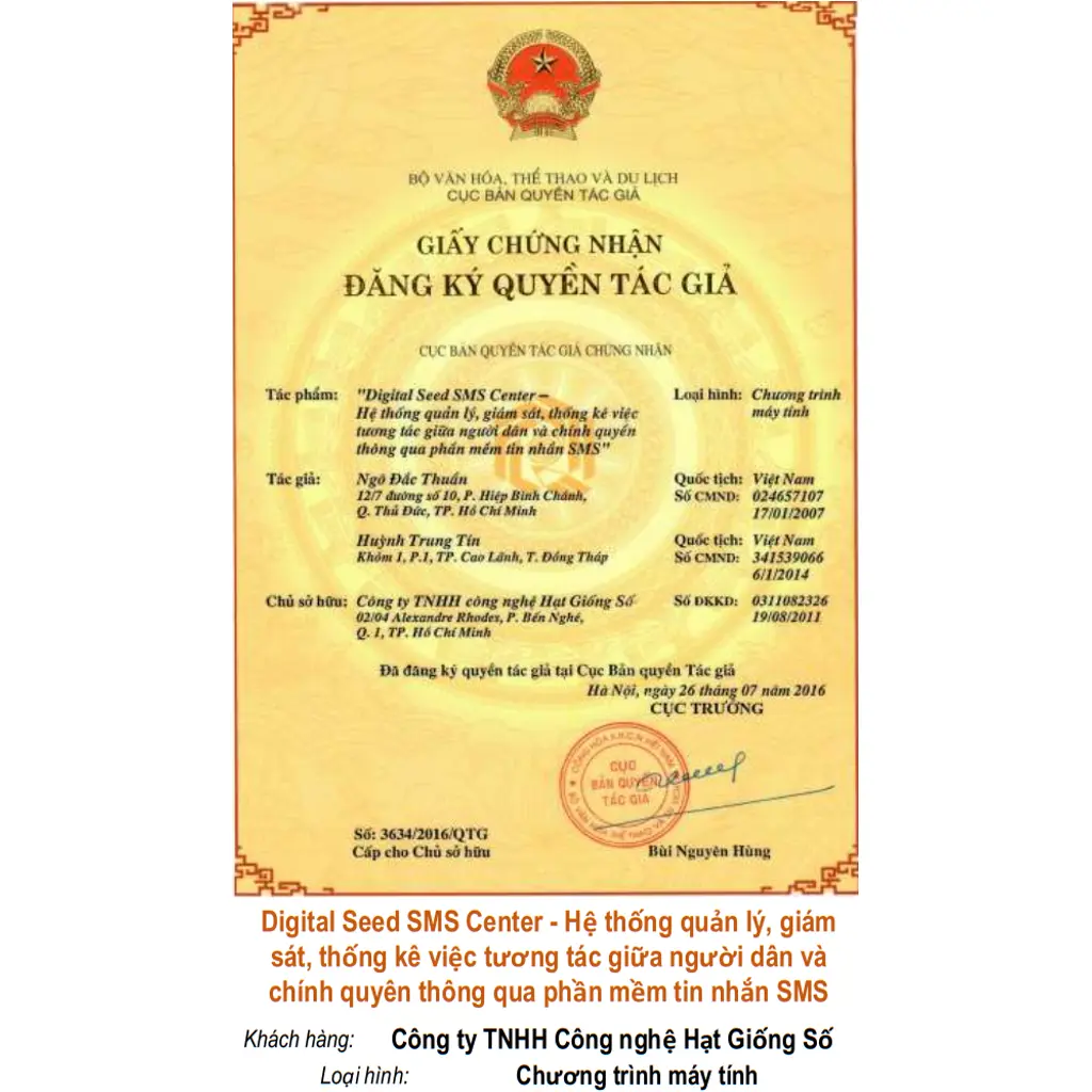 Digital Seed SMS Center - Hệ thống quản lý, giám sát, thống kê việc tương tác giữa người dân và chính quyên thông qua phần mềm tin nhắn SMS