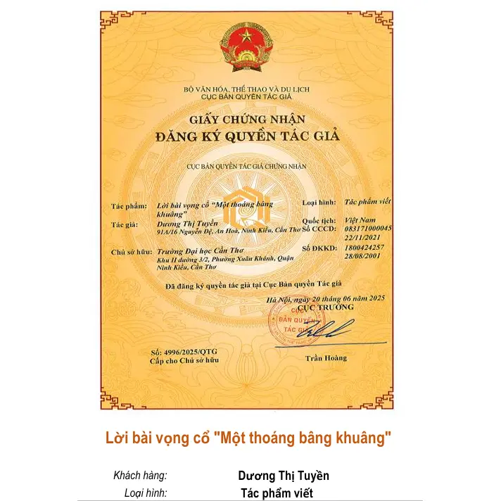 Lời bài vọng cổ "Một thoáng bâng khuâng"