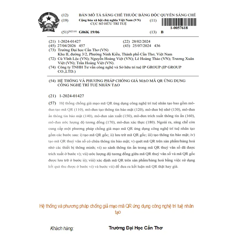Hệ thống và phương pháp chống giả mạo mã QR ứng dụng công nghệ trí tuệ nhân tạo