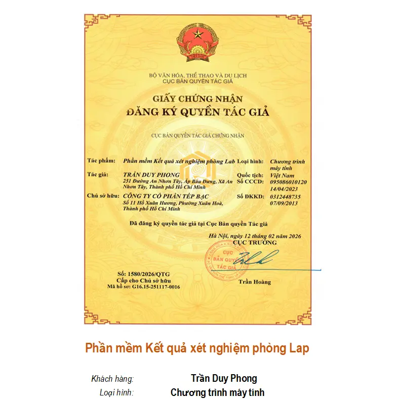 Phần mềm Kết quả xét nghiệm phòng Lab