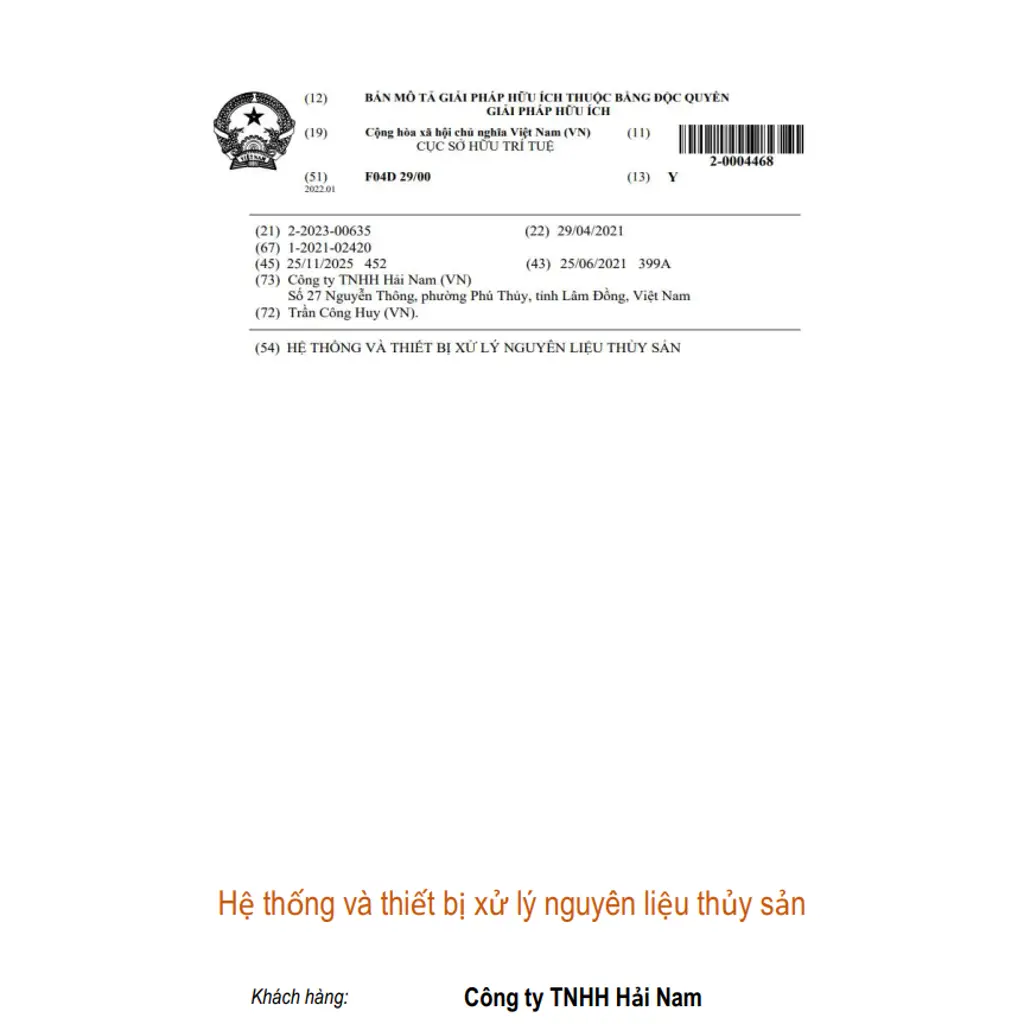 Hệ thống và thiết bị xử lý nguyên liệu thủy sản