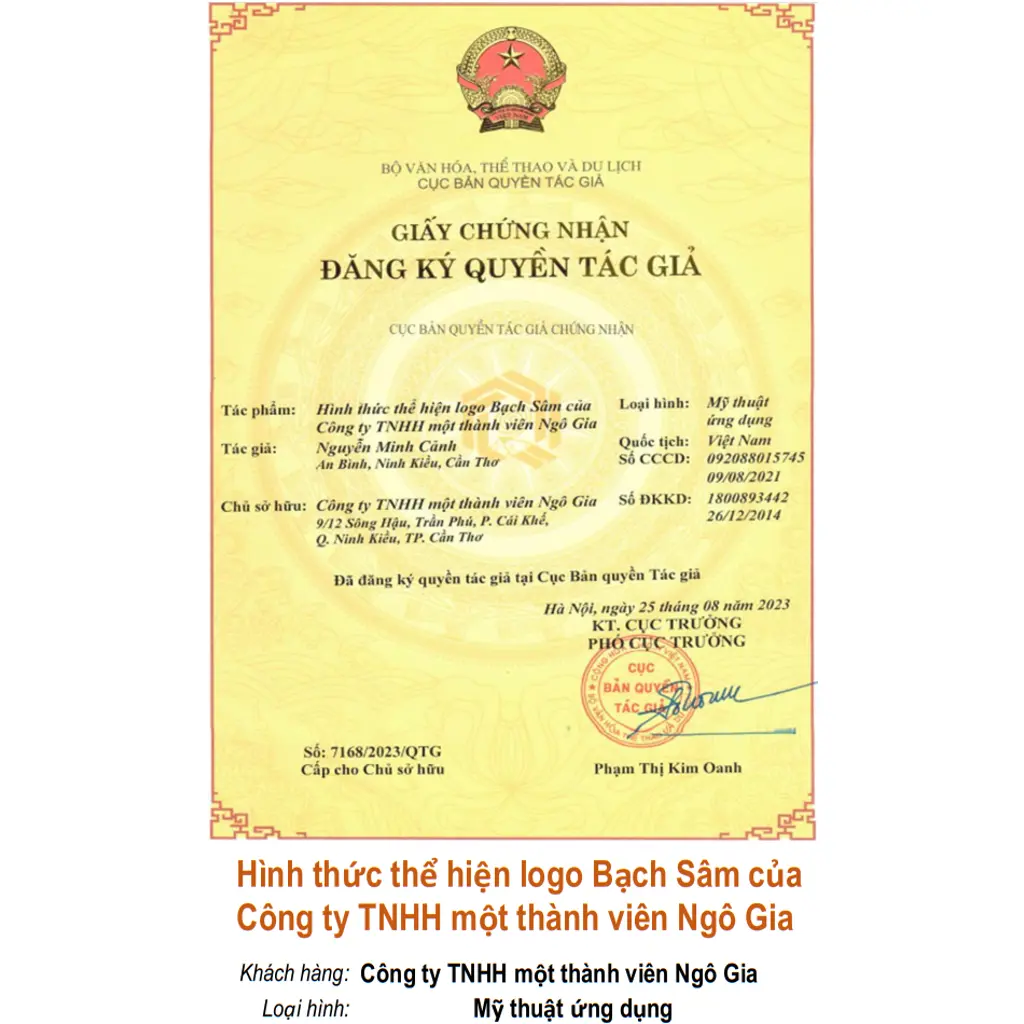 Hình thức thể hiện logo Bạch Sâm của Công ty TNHH một thành viên Ngô Gia