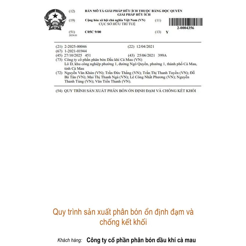 Quy trình sản xuất phân bón ổn định đạm và chống kết khối