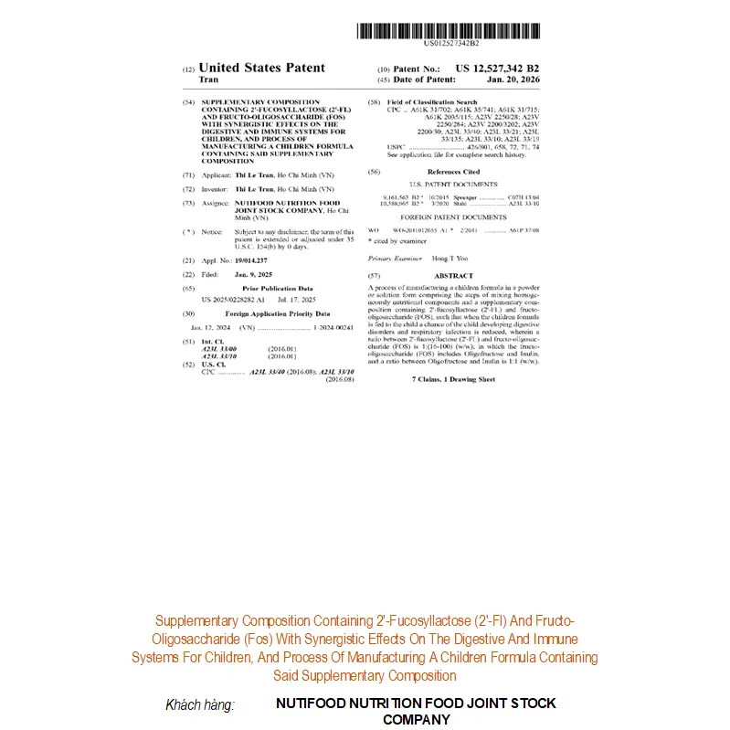 Supplementary composition containing 2′-fucosyllactose (2′-fl) and fructo-oligosaccharide (FOS) with synergistic effects on the digestive and immune systems for children, and process of manufacturing a children....