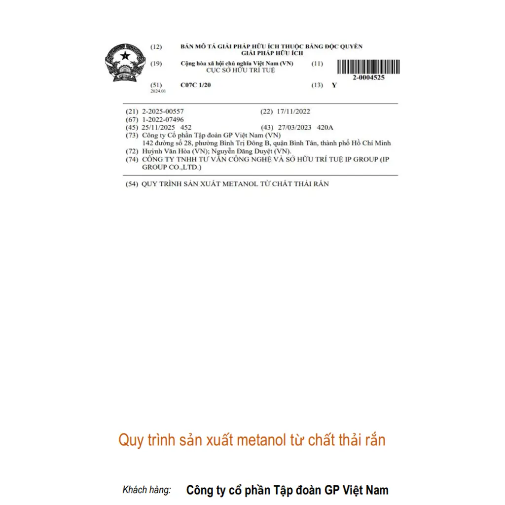 Quy trình sản xuất metanol từ chất thải rắn