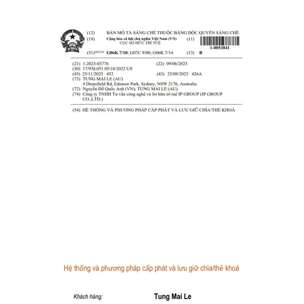 Hệ thống và phương pháp cấp phát và lưu giữ chìa/thẻ khoá