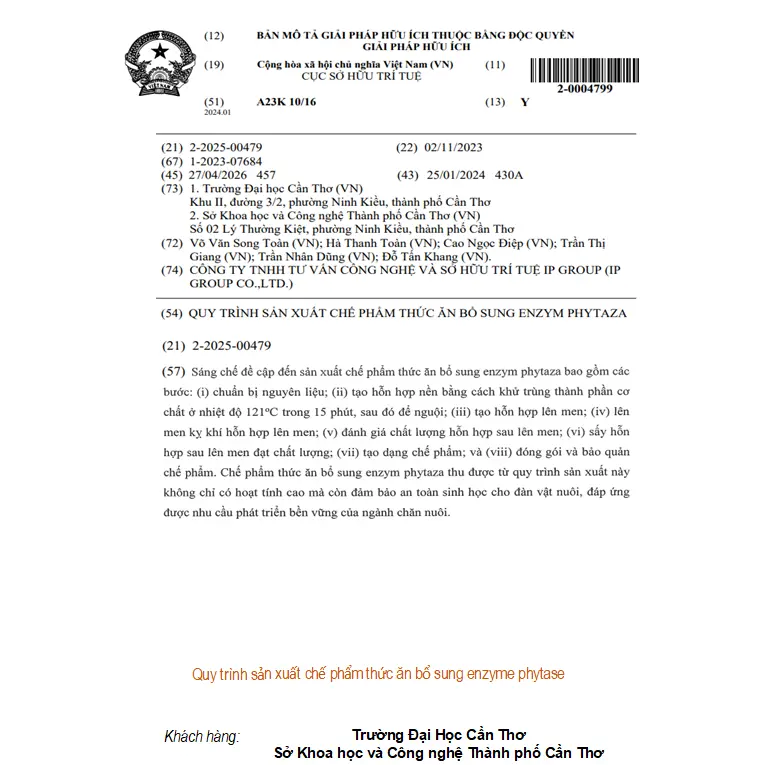 Quy trình sản xuất chế phẩm thức ăn bổ sung enzyme phytasa