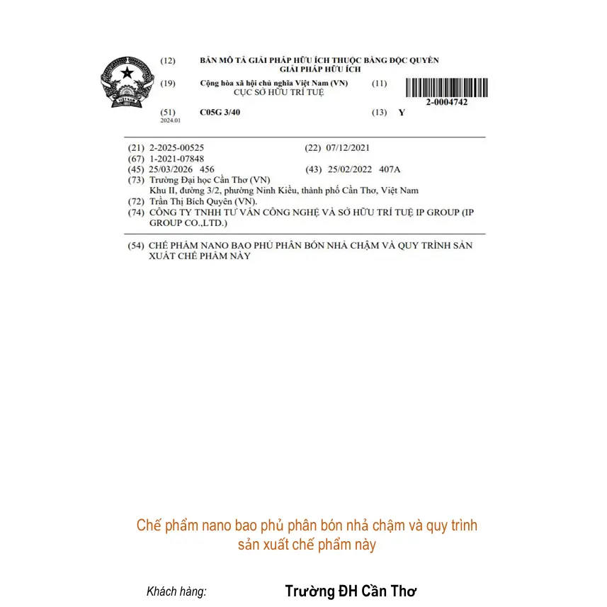 Chế phẩm nano bao phủ phân bón nhả chậm và quy trình sản xuất chế phẩm này