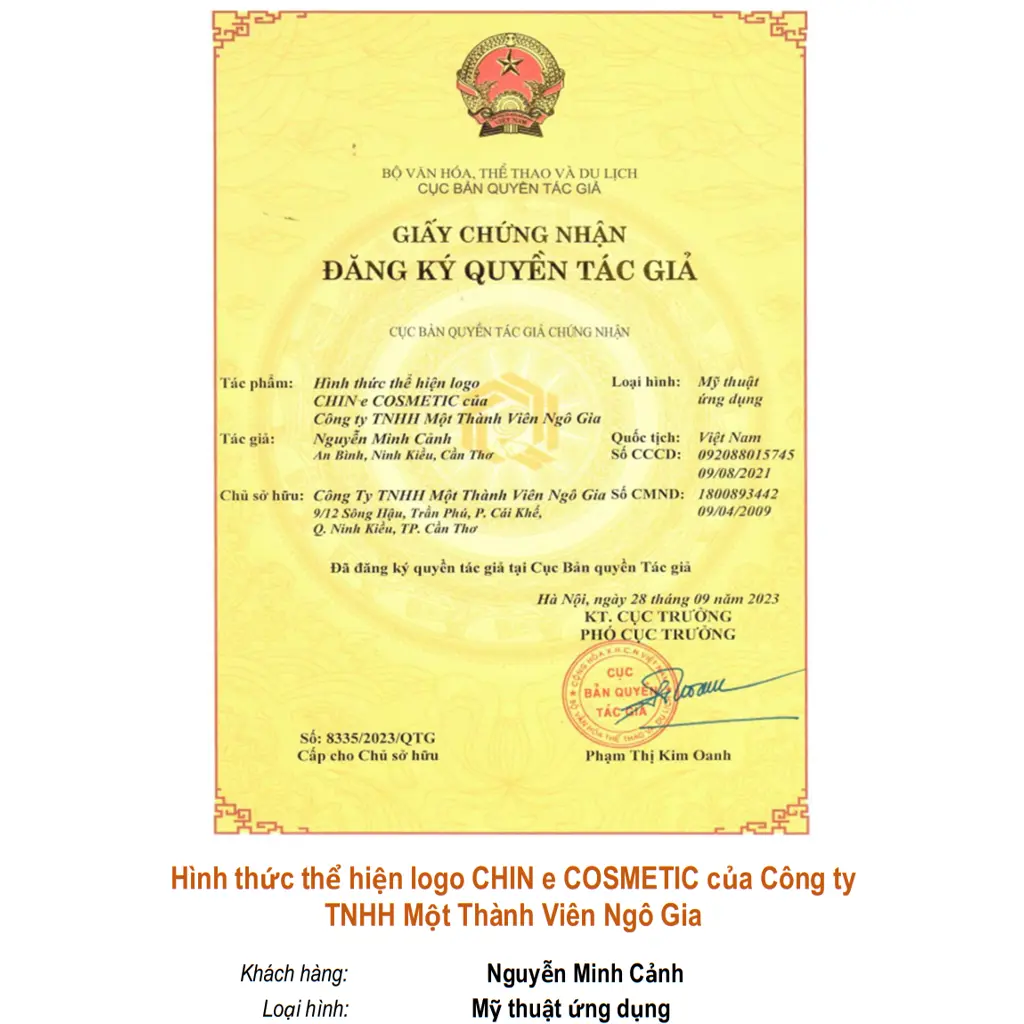 Hình thức thể hiện logo CHIN e COSMETIC của Công ty TNHH Một Thành Viên Ngô Gia